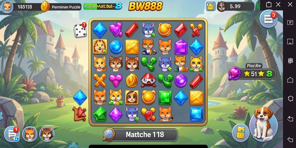 Screen capture gameplay menampilkan keseruan Match-3 BW888.