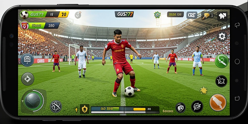 Tampilan gameplay mendebarkan dari GUS77 yang menggambarkan aksi olahraga.