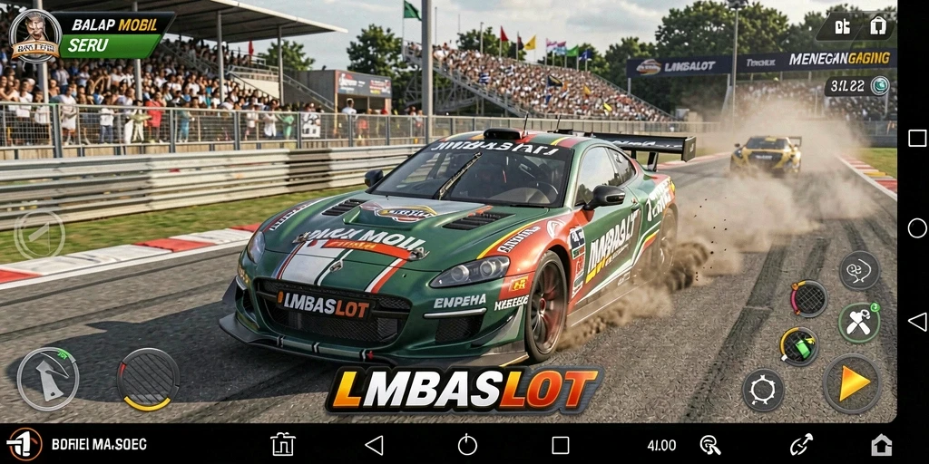Tampilan gameplay LMBASLOT yang mendebarkan di lintasan balap.