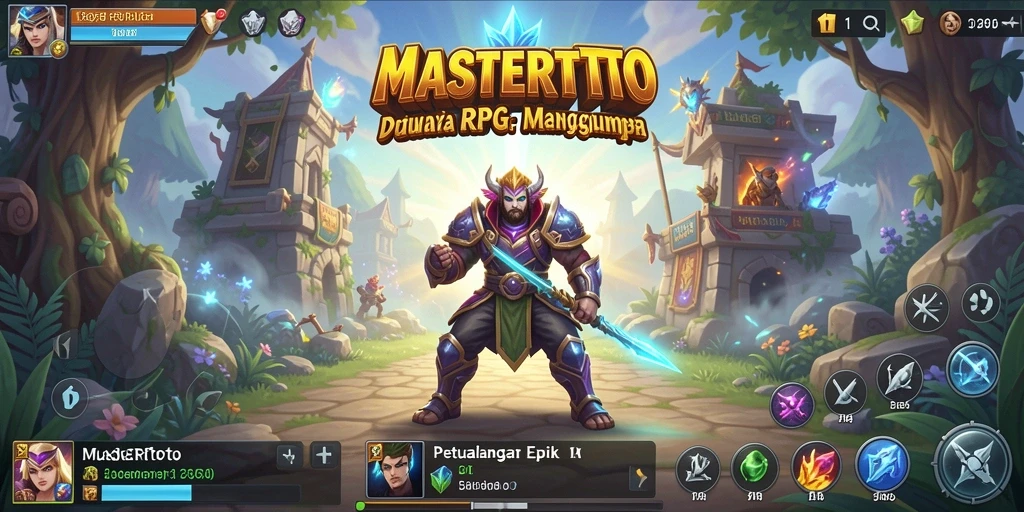 Screenshot utama MASTERTOTO menunjukkan pertarungan epik dan dunia RPG yang menakjubkan.