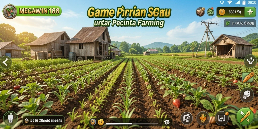 Screenshot gameplay MEGAWIN188 menampilkan pertanian yang indah dan beragam tanaman.