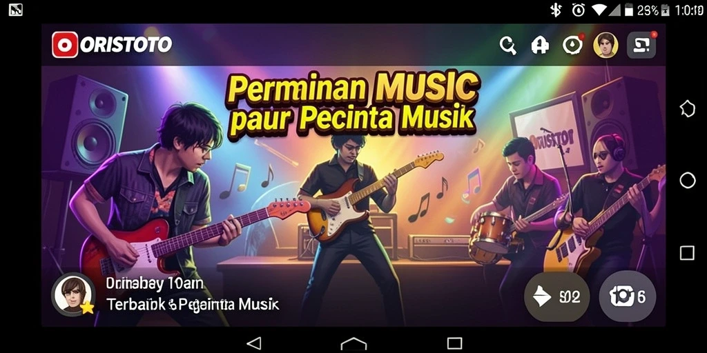 Tangkapan layar utama ORISTOTO yang menunjukkan gameplay musik yang menarik.
