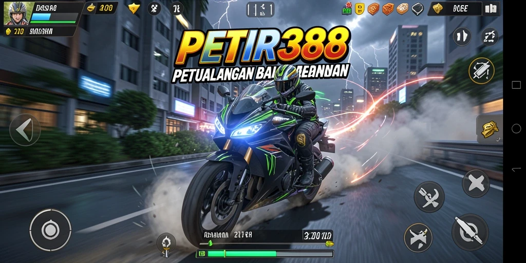 Tampilan gameplay PETIR388 yang memukau dalam balapan motor.