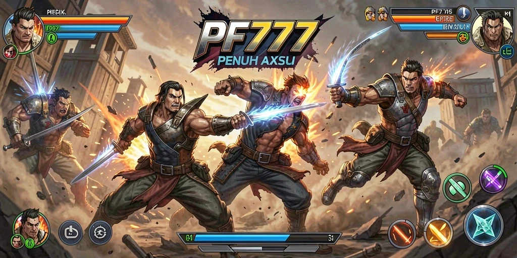 Tangkapan layar gameplay PF777 menampilkan pertarungan seru dengan karakter unik.