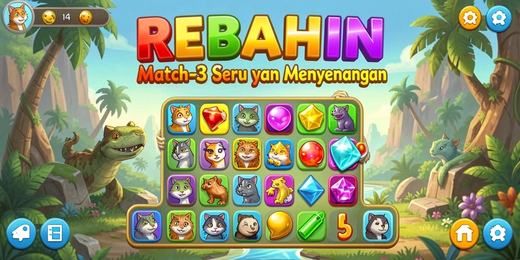 Screenshot gameplay REBAHIN yang menampilkan keseruan Match-3.
