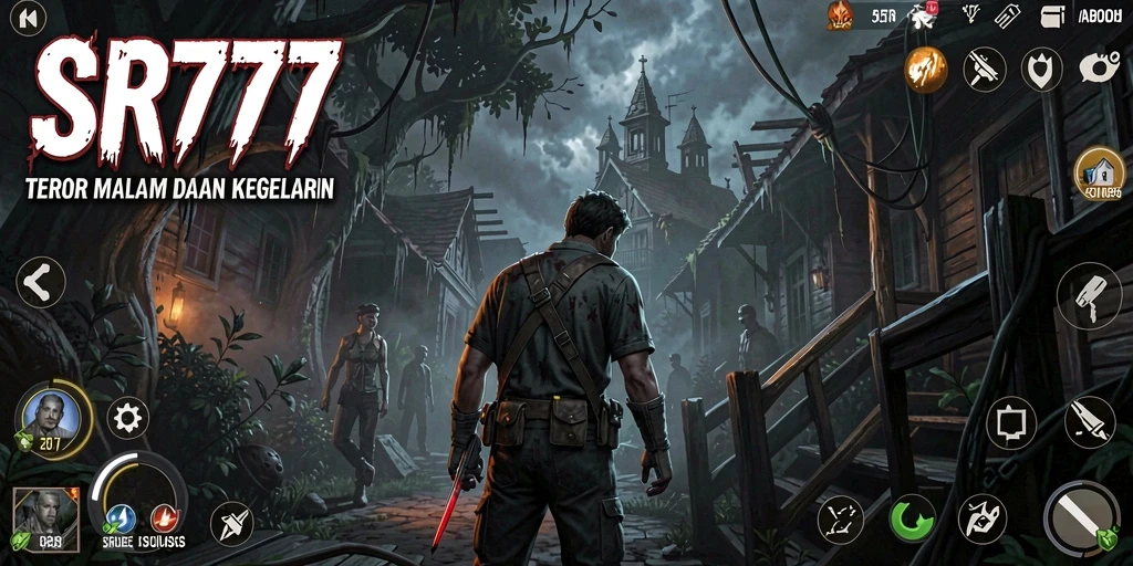 Screenshot gameplay SR777 menampilkan suasana Horror yang mencekam.