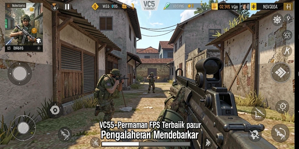Screenshot utama VC55 menampilkan aksi mendebarkan dalam permainan FPS.