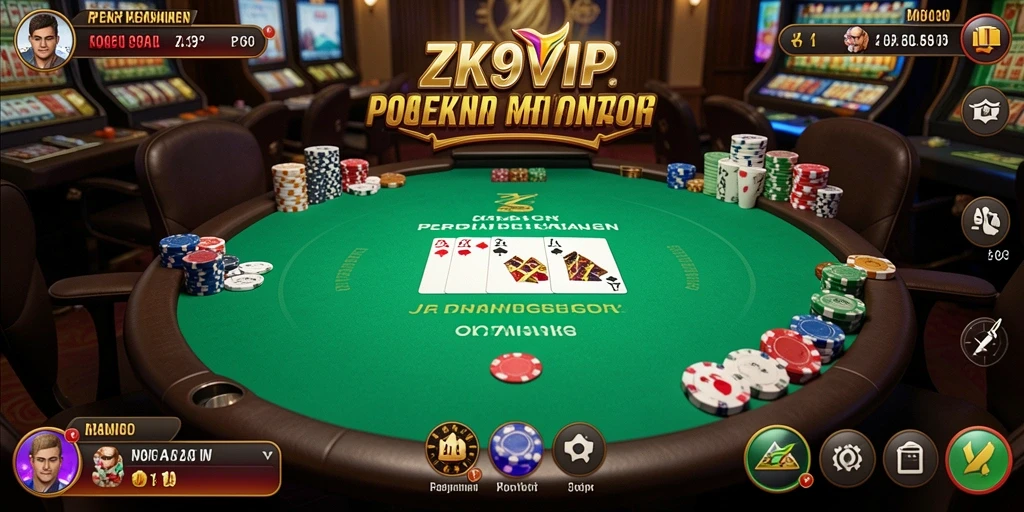 Screenshot ZK9VIP menunjukkan gameplay poker yang mendebarkan dan interaktif.