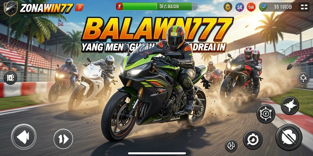 Screenshot ZONAWIN777 menampilkan intensitas balapan motor yang mendebarkan.